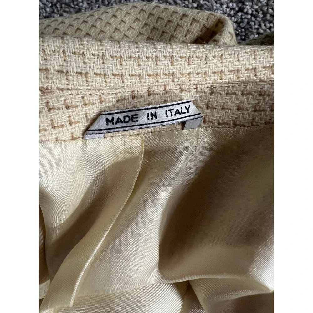 Bachrach Made in Italy Cashmere Wool Blazer Cream Waffle Weave Mens 42L